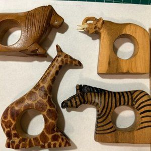 8 Hand carved wood napkin rings